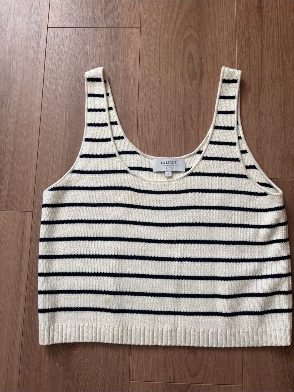 La Ligne Cream and Black Striped Knit Tank